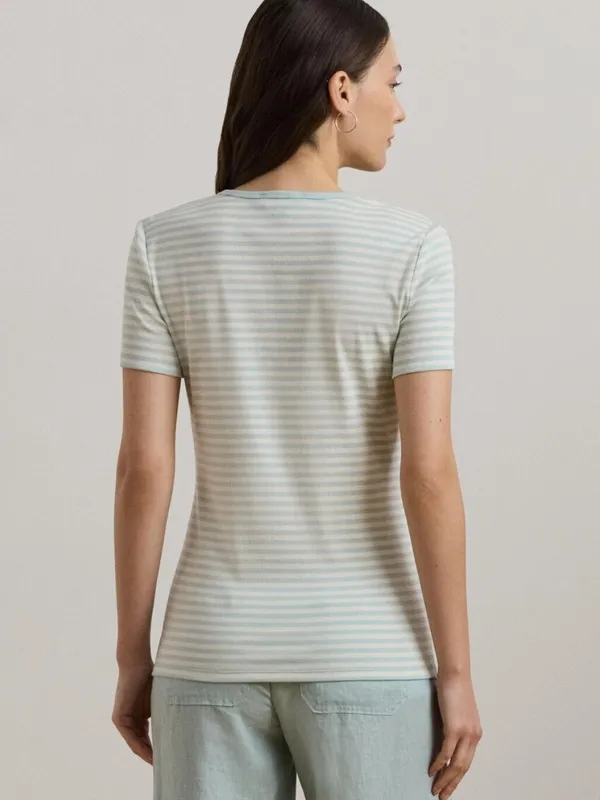 Ralph Lauren Black Label Striped Stretch Cotton Crewneck Tee Blue/Ivory Medium - Image 7