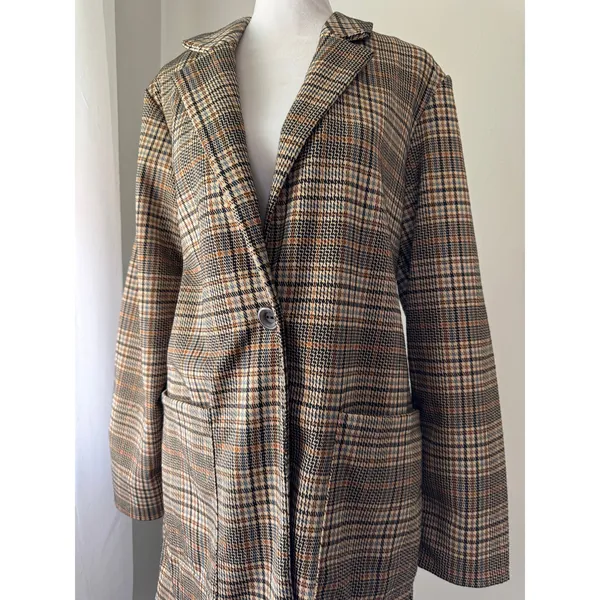 Philosophy Tan Plaid Longline Jacket - Image 5