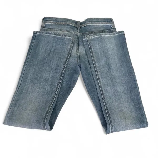 Mudd Stylish Low Rise Vintage Wash Blue Embroidered Flared Jeans 0/2 - Image 2