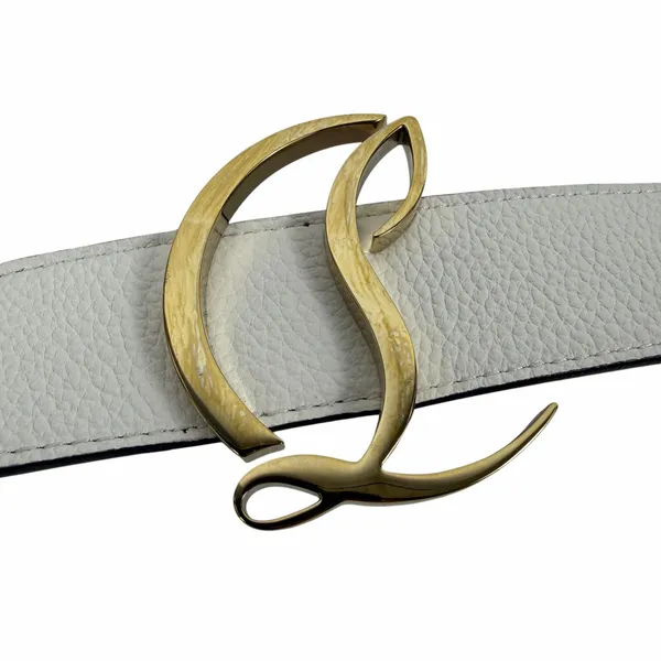 Christian Louboutin CL Logo Calf Leather Belt Leche White Size 90/36 - Image 9
