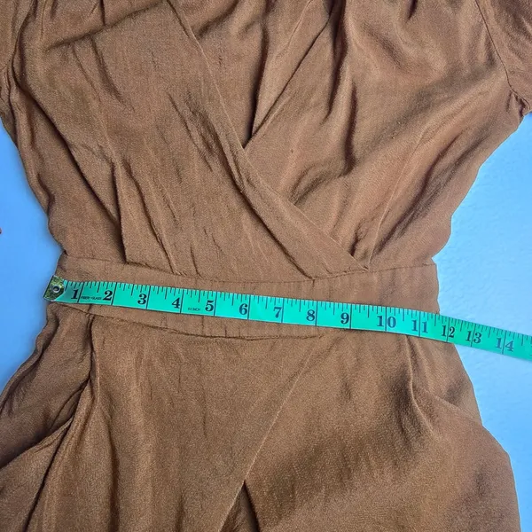 Mango Suit 34Y Burnt Orange Linen Blend V-Neck Mini Dress 3/4 Sleeve‎ Size 4 - Image 9
