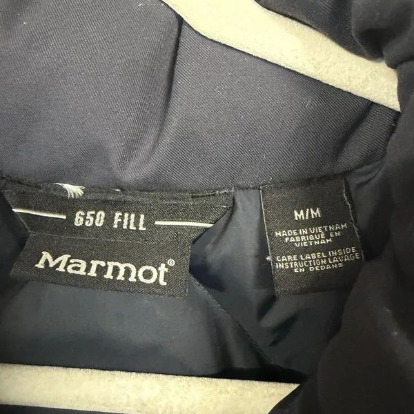 Marmot Womens Sz M Black 650 Fill Long Length Jacket Goose Down Full Zip Warm - Image 6