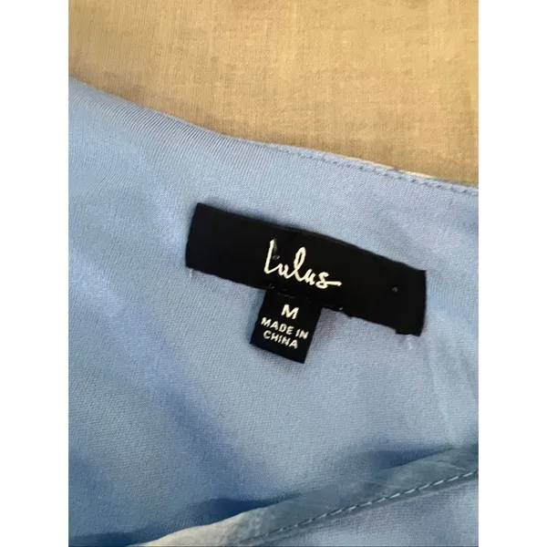 Lulu’s Bright Charm Blue Abstract Print Chiffon Slip Midi size medium - Image 12
