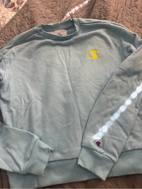 Champion Pale Blue Crewneck Sweatshirt with Yellow Logo - Image 6
