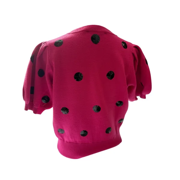 English Factory Hot Pink Sequin Polka Dot Puff Sleeve Sweater S - Image 5