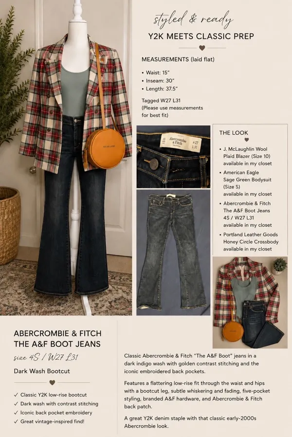 Abercrombie & Fitch The A&F Boot Jeans 4S W27 L31 Dark Wash Y2K Bootcut - Image 2