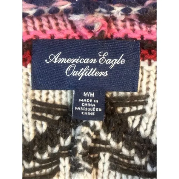 American Eagle Outfitters Open Front Cardigan Pink White Size Medium (5812) - Image 3