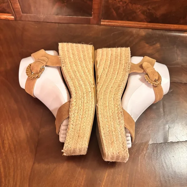 Boden Beige Leather Espadrille Platform Wedge‎ Sandals Women's EU 38 US 7.5 8 - Image 5
