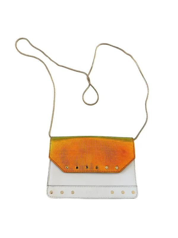 MILLY Hologram White Leather Studded Chain Crossbody Bag - Image 11