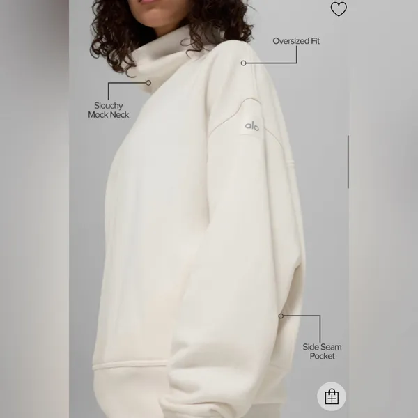 Alo Yoga NWT Hazy Mock Neck Pullover in Ivory Size S Oversized - Image 11