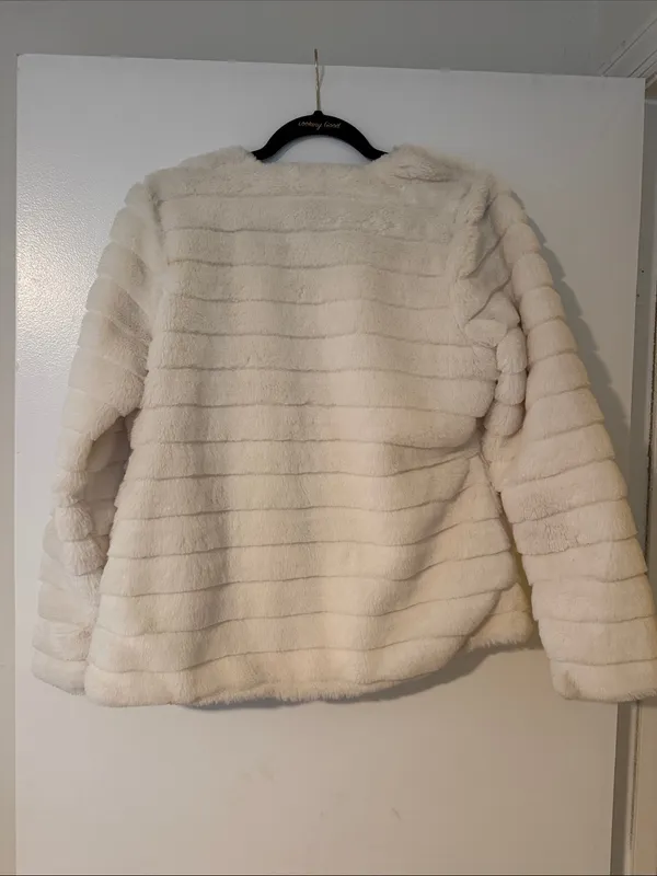 Katydid Cream Faux Fur Open-Front Jacket - Image 5