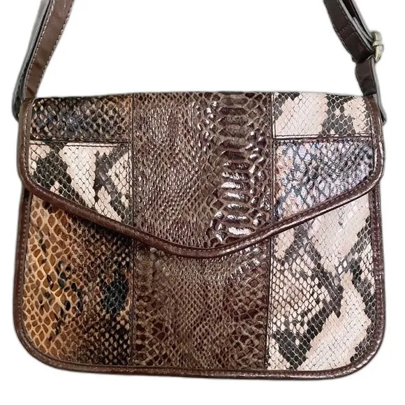 Cosmopolitan Y2K Snakeskin Patchwork Clutch Shoulder Bag Brown Purse Crossbody - Image 3