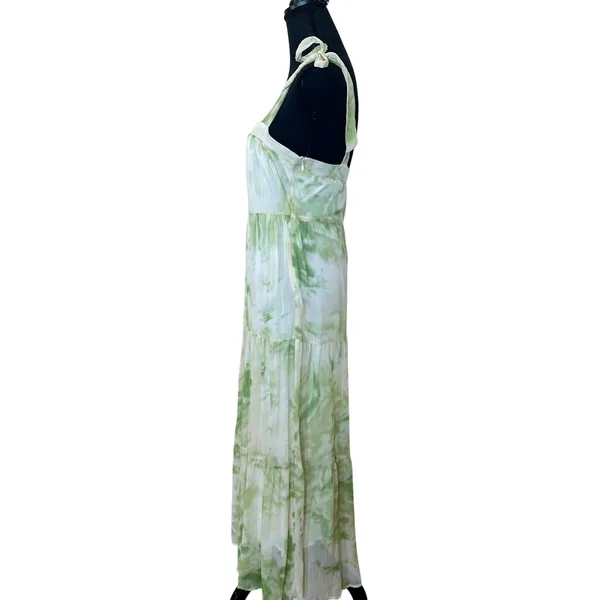 Line + Dot Green Tropical Maxi Dress SMALL Tiered Ruffle Cottage Vacation $115 - Image 12