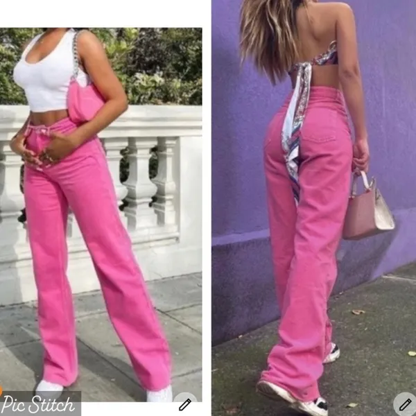 Zara the boogie pant super wide leg mid-rise full length Jeans PINK NEW 40 US8 - Image 2