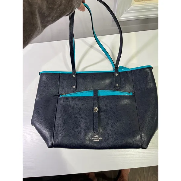 Coach Ava Tote Midnight Atlantic Crossgrain Leather Bag‎ F55469 with Pouch - Image 10