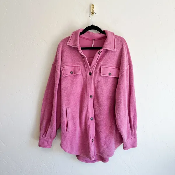 Free People | Ruby Shacket Button Down Oversized Fleece Jacket in Pink Envy - Image 3