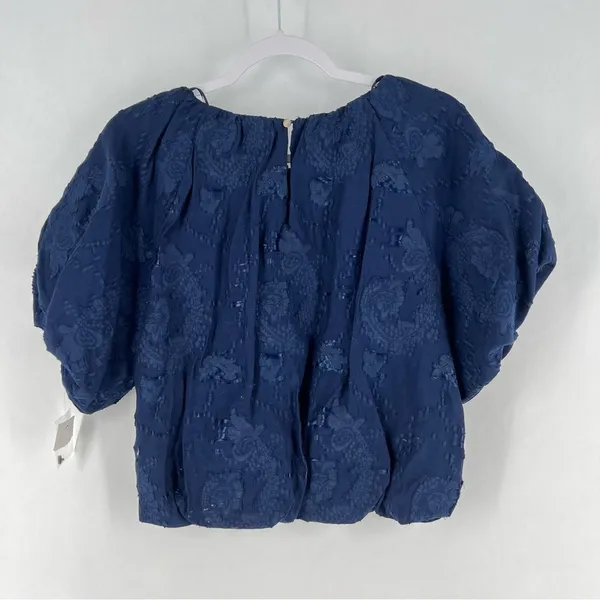 Ophelia Roe Navy Textured Floral Paisley Puff Sleeve Cropped Blouson Top‎ - Image 8