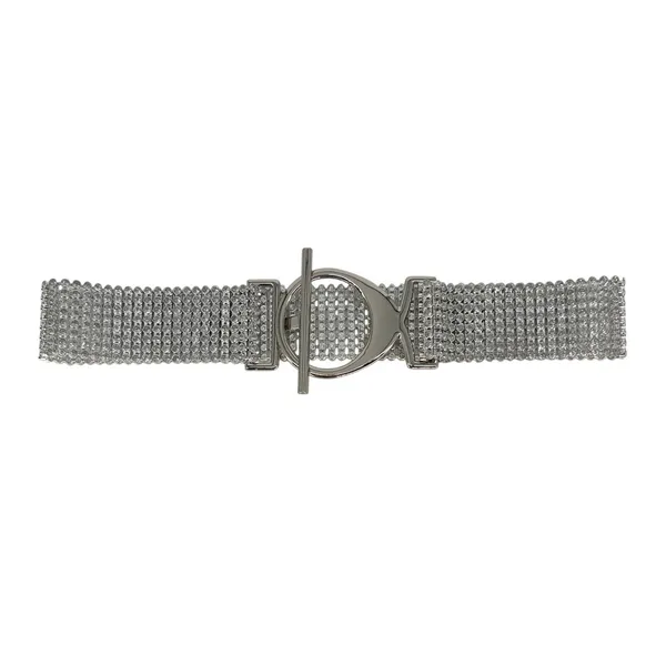 Sparkly Crystal Rhinestone Mesh Belt Silver‎ Wide Waist Statement Y2K Glam - Image 2