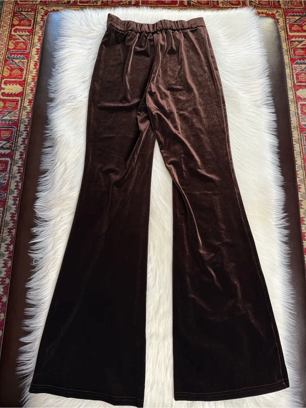 Halara Brown Velvet High Waisted Flare Pants NWOT XL - Image 5