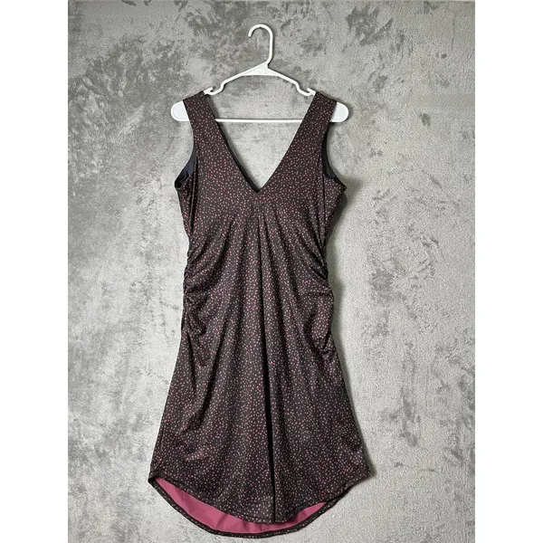 prAna Pearl Isla Dress Deep Pine Spots Ruched Stretch Casual Travel Dress L New - Image 3