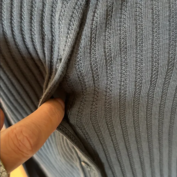 Gap pointelle gray knit cotton blend swoop neck button down top thermal L - Image 2