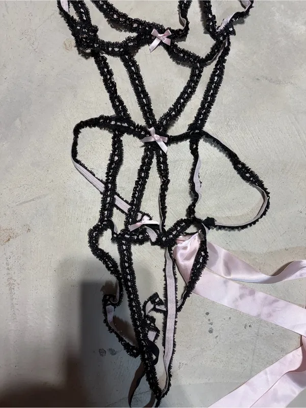 Victoria’s Secret dream angels ribbon slot strappy teddy Lingerie Pink large - Image 3
