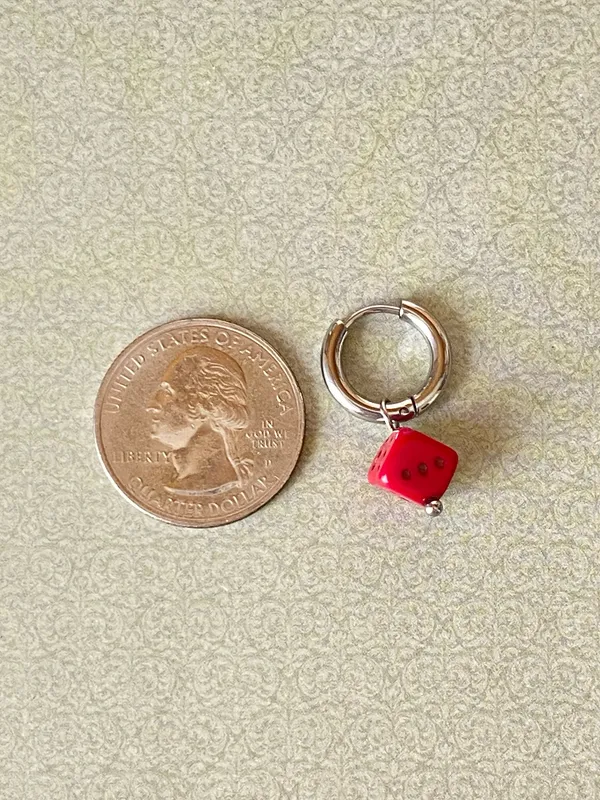 Handmade y2k funky unique red dice Czech glass dangle earrings ❤️ - Image 6
