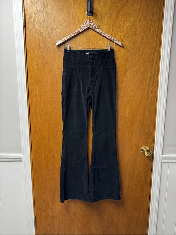 Free People We The Free Jayde Cord Flare Jeans Corduroy Beluga Black 26 - Image 16