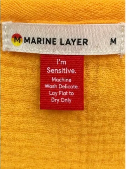 Marine Layer Medium Golden Yellow Cotton True Wrap Midi Dress Belted - Image 4