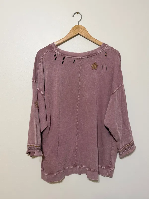 Easel Boho Star Patchwork Oversized Tee Size Large Distressed Sweater - Image 7