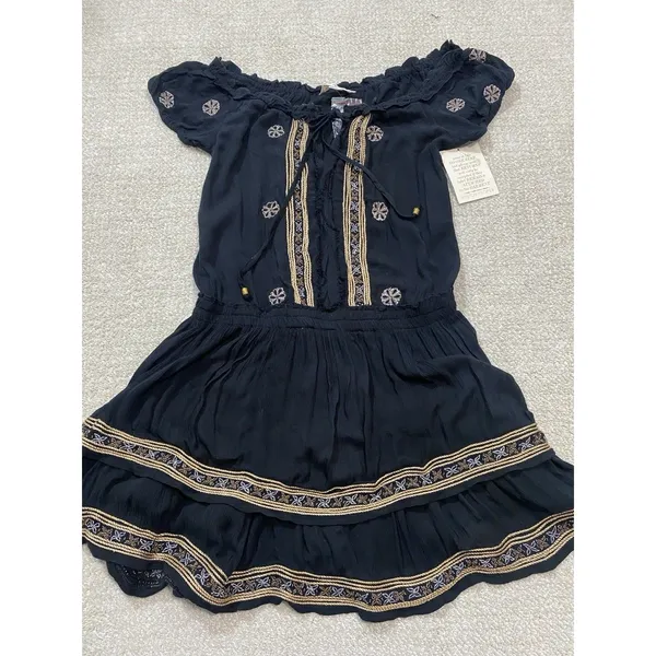 Boston Proper Black Embroidered Beaded Mini Floral Dress Scoop Neck Size S - Image 16