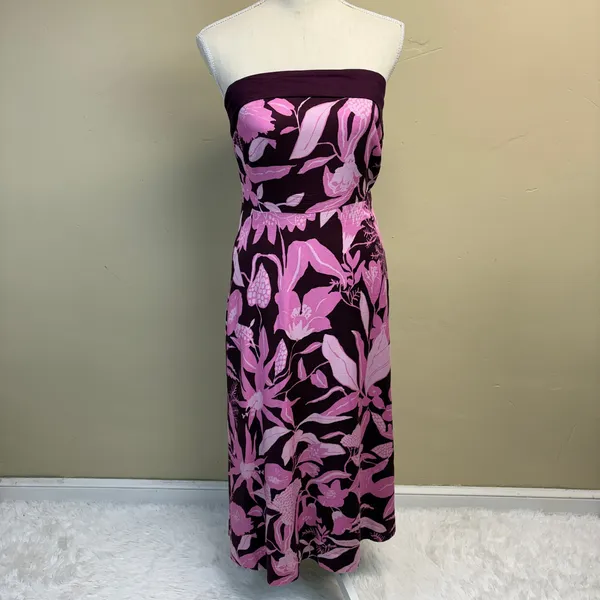 Anthropologie Jo Faulkner Strapless Pink Red Floral Dress Size 10 - Image 3