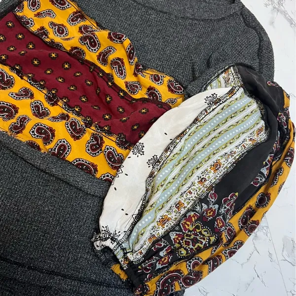 Free people Blossom Thermal Top‎ ballon sleeve patchwork Sz XS oversized - Image 4