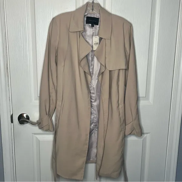 Banana Republic Factory Sz XS Khaki Trench Coat Tie Closure Open Front - Image 10