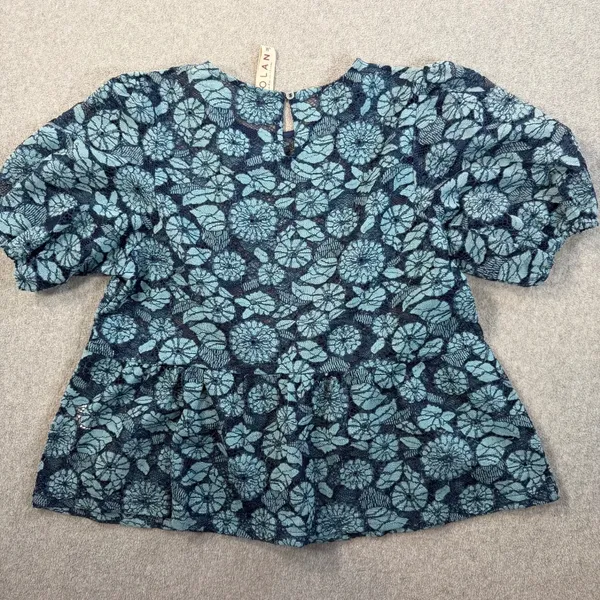 Dolan Women's Medium Blue Floral Lace Peplum Puff Sleeve Top Blouse Sheer - Image 11
