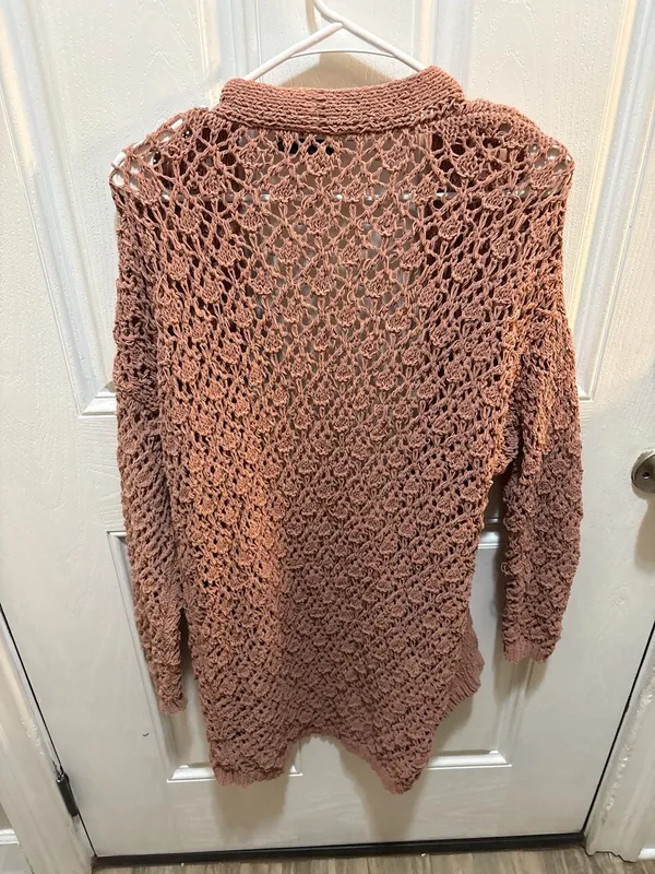Moon & Madison Mauve Open Front Pointelle Knit Cardigan Sweater - Image 5