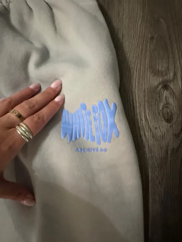 White Crow White Fox Boutique light gray sweatpants with blue logo - Image 2