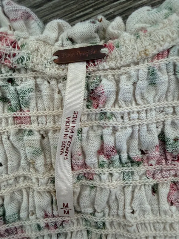Free People favorite girl ruffle front smocked floral crop top cream medium - Image 7