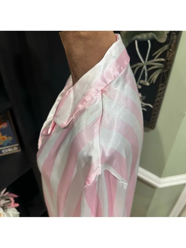 Linea Donatella Pink Stripe Feather‑Trim Pajama Set – Size Large - Image 6