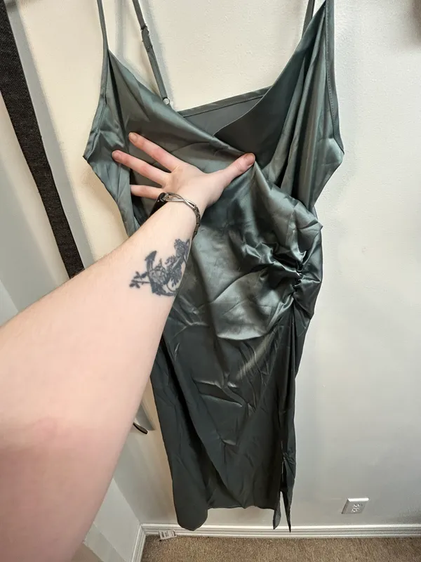Cider Solid Satin Slit Midi Dress - Image 3
