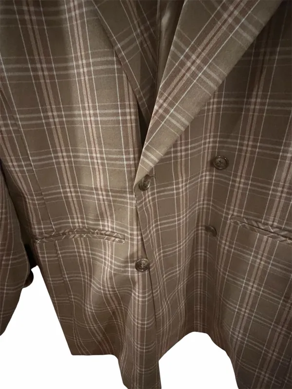 Earth Women’s Plaid Brown Double-Breasted Blazer Suit Jacket - Image 3