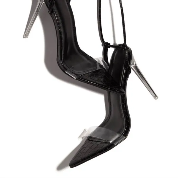 So Me Black Strappy Heels Size 6 - Image 5