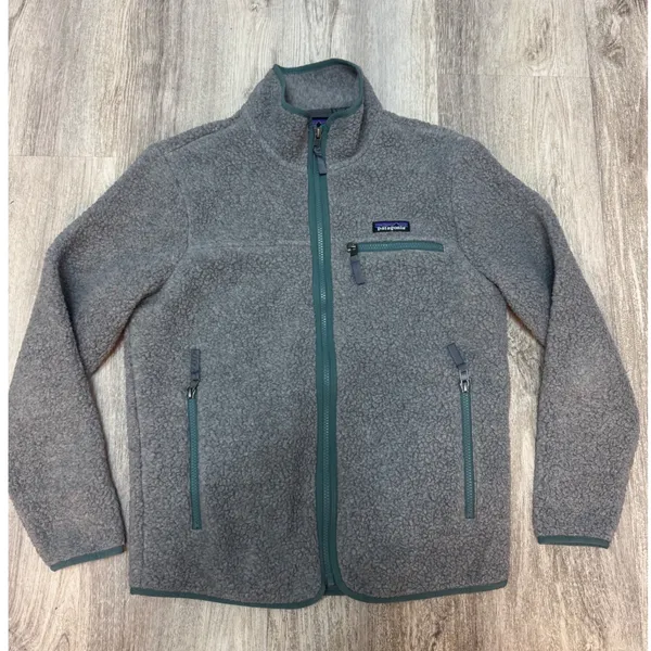 Patagonia Retro Pile Fleece Jacket Gray Green Trim Womens Small S Full Zip - Image 2