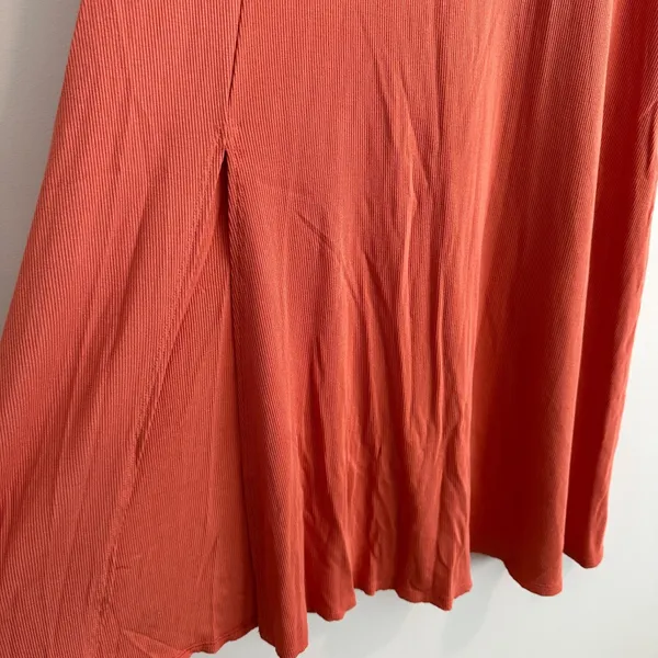 See You Monday Ribbed Short Sleeve Midi Dress Women's Large Orange Side Slit - Image 4