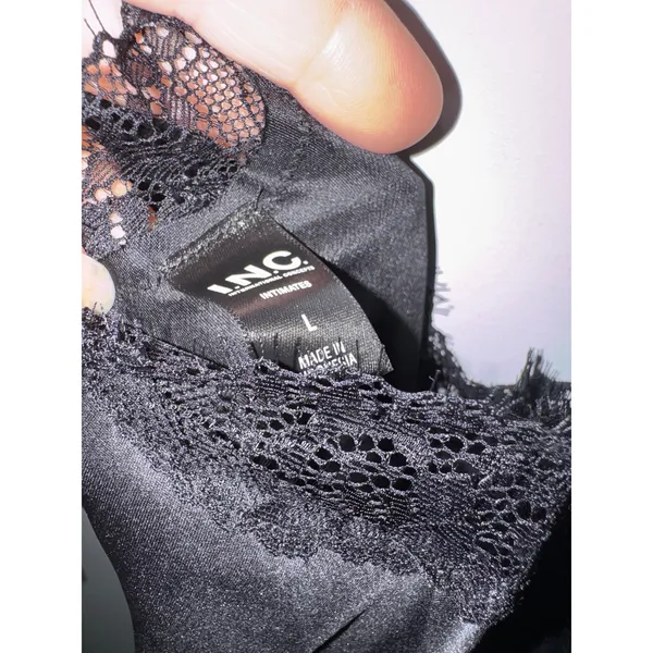 INC Black Silk Blend Lace Trim Slip Dress V-Neck Maxi Nightgown Slit Size XS NEW - Image 9