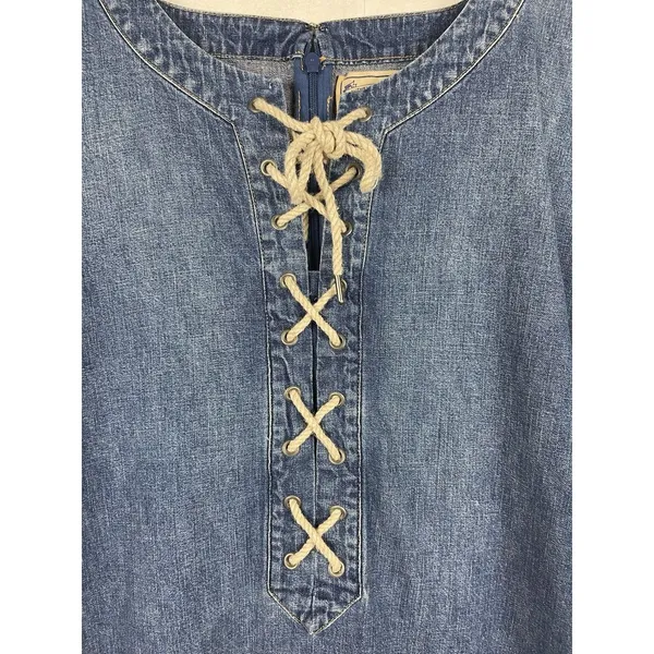 NWT Polo Ralph Lauren Denim Dress Womens 10 Lace Up Bust Blue Chambray Boho - Image 7
