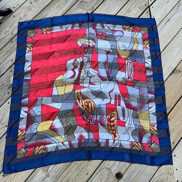 Women's Vintage Picasso Cube Art To Wear Colorful Square Scarf - Image 2
