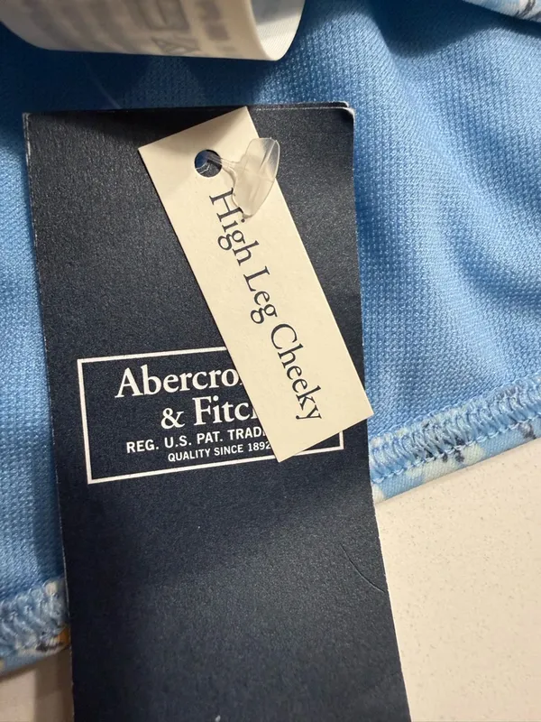 Abercrombie & Fitch Floral‎ Pattern Blue Bikini Bottom High Leg Cheeky Size XL - Image 7