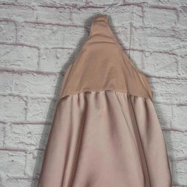 Light Pink Satin and Jersey Bodysuit with Cowl Neck and Adjustable Straps Med - Image 2