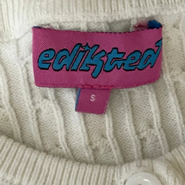 Edikted White Ivory Cable Knit Long Sleeve Crop Button Up Cardigan Sweater Top S - Image 5